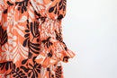 Orange/white/black floral maxi dress with long sleeves - L-5