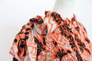 Orange/white/black floral maxi dress with long sleeves - L-6