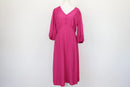 Bright pink midi dress with puff sleeves - 12-1