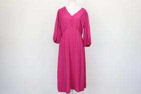 Bright pink midi dress with puff sleeves - 12