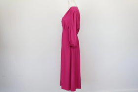 Bright pink midi dress with puff sleeves - 12 - 0