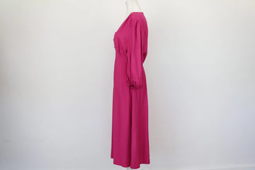 Bright Pink Puff Sleeve Midi Dress – V-Neck | Size 12 | New with Tags - 0