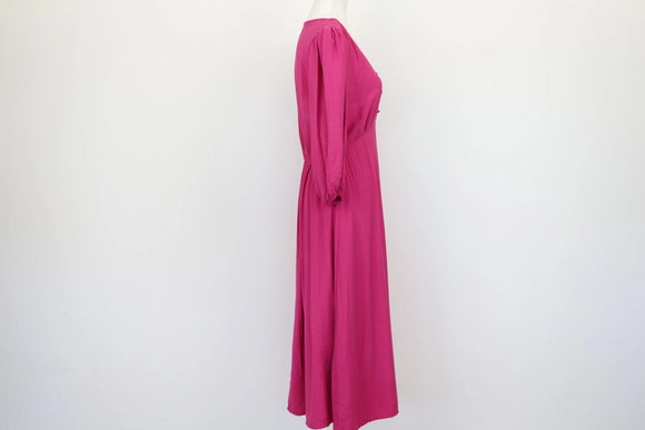 Bright pink midi dress with puff sleeves - 12