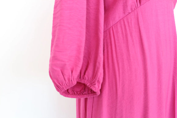 Bright pink midi dress with puff sleeves - 12