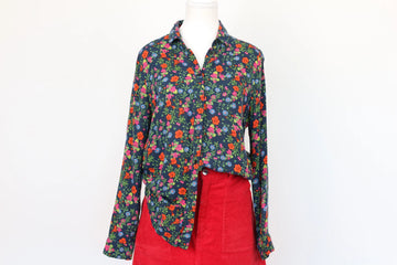 Vintage Topshop Navy Floral Button-Up Shirt – Size 8