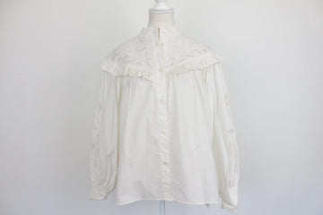 H&M White Lace Yoke Puff Sleeve Victorian Blouse – S