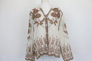 Cream buttoned down blouse with brown embroidery - L-1