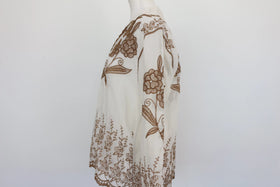 Cream buttoned down blouse with brown embroidery - L - 0