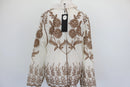Cream buttoned down blouse with brown embroidery - L-3