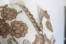 Cream buttoned down blouse with brown embroidery - L-5