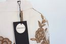 Cream buttoned down blouse with brown embroidery - L-7