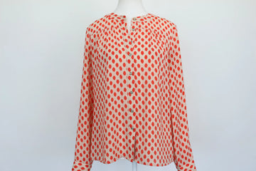 Banana Republic Red Ikat Dot Print Collarless Long-Sleeve Blouse – XS