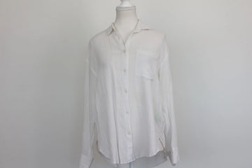 H&M White Crinkle Texture Relaxed Button-Up Shirt – Size 36