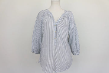 Target White & Navy Pinstripe V-Neck Balloon Sleeve Cotton Blouse – Size 12