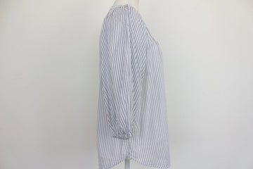 Target White & Navy Pinstripe V-Neck Balloon Sleeve Cotton Blouse – Size 12 - 0