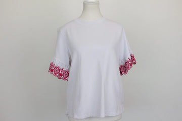 Poetry White Floral Embroidered Sleeve Ruffle Cuff Top – S