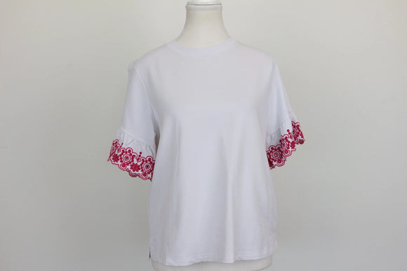 Poetry white t-shirt with pink embroidery - S