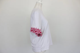 Poetry white t-shirt with pink embroidery - S - 0