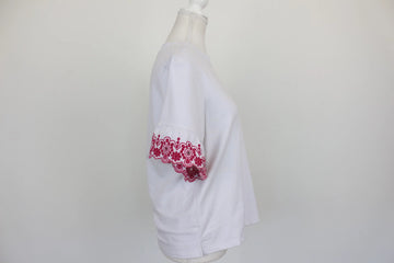 Poetry White Floral Embroidered Sleeve Ruffle Cuff Top – S - 0