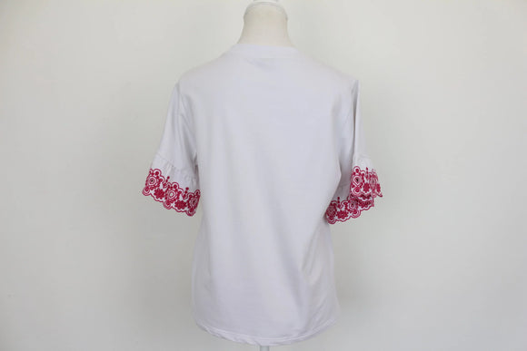 Poetry white t-shirt with pink embroidery - S