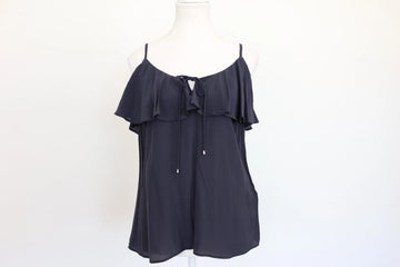 Forever New Black Ruffle Tier Tie-Front Cami Top – Size 36