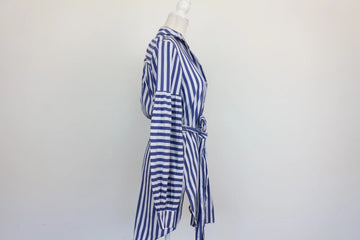 Zara Navy & White Stripe Oversized Balloon Sleeve Belted Shirt Dress – S - 0