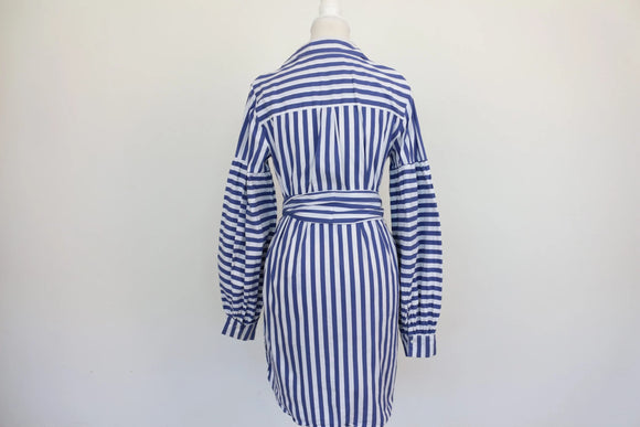 ZARA white and blue stripe shirt with tie - S