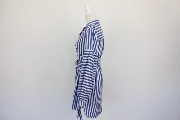 ZARA white and blue stripe shirt with tie - S