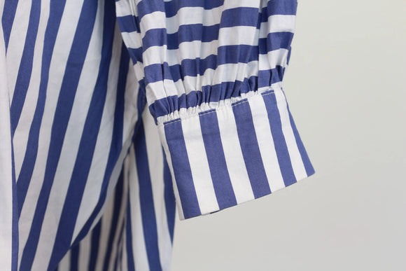 ZARA white and blue stripe shirt with tie - S
