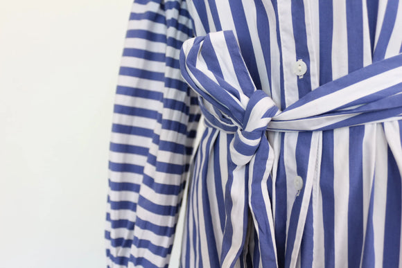 ZARA white and blue stripe shirt with tie - S