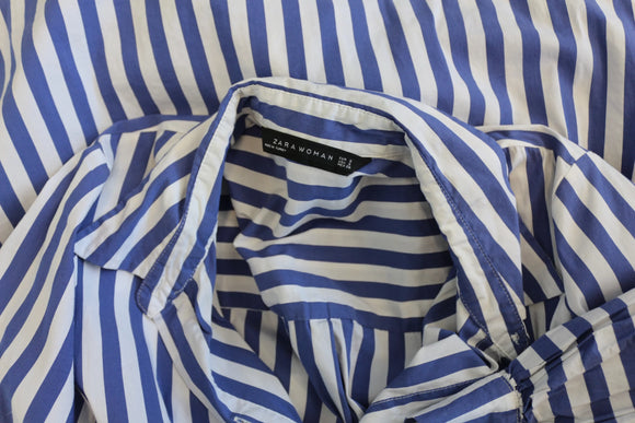 ZARA white and blue stripe shirt with tie - S