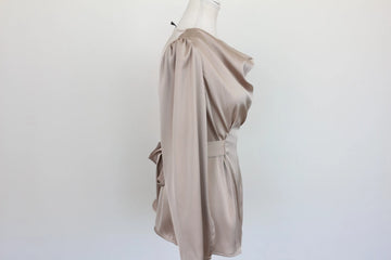 Daisy Stone Long-Sleeve Satin Blouse – Stone | Size M - 0