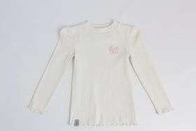 Earthchild cream ribbed long sleeve top with pink embroidery