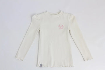 Earthchild Kids' Cream Ribbed Long-Sleeve Top – Pink Embroidery | Brand New