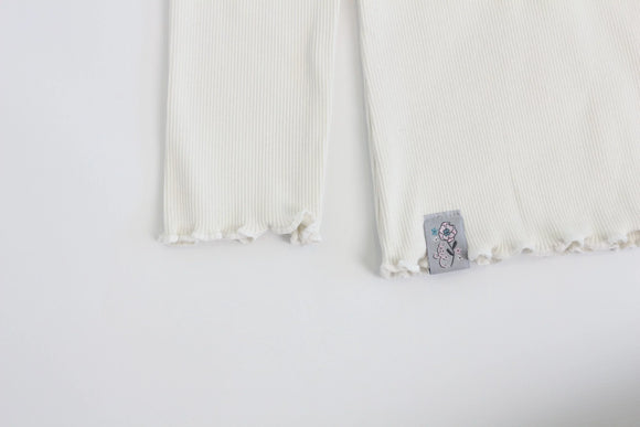 Earthchild cream ribbed long sleeve top with pink embroidery