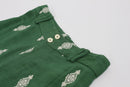 ZARA green linen wide leg pants with white embroidery - XS-2