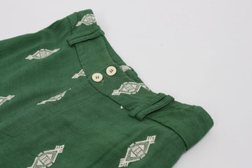 Vintage Zara Green Linen Wide-Leg Pants – White Embroidery | Size XS - 0