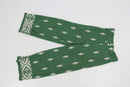 ZARA green linen wide leg pants with white embroidery - XS-3