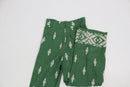 ZARA green linen wide leg pants with white embroidery - XS-5