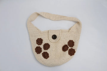 Handcrafted Vintage-Inspired Crochet Bag – Brown Floral Detail | One Size
