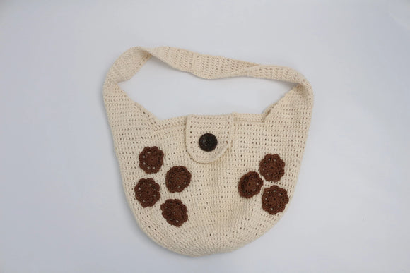 Crochet bag with brown flowers