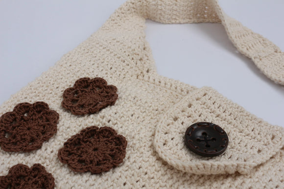 Crochet bag with brown flowers
