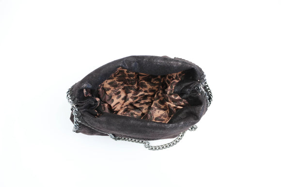 Black suede bag with chain straps