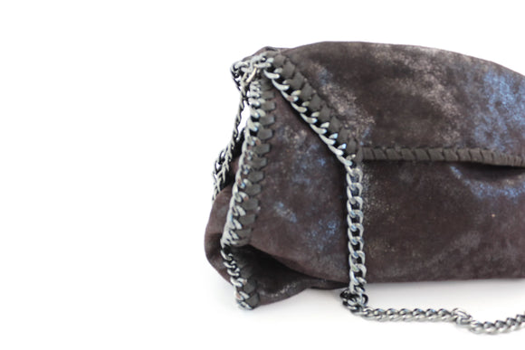 Black suede bag with chain straps