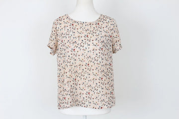 Pink Floral Print Short-Sleeve Blouse – S
