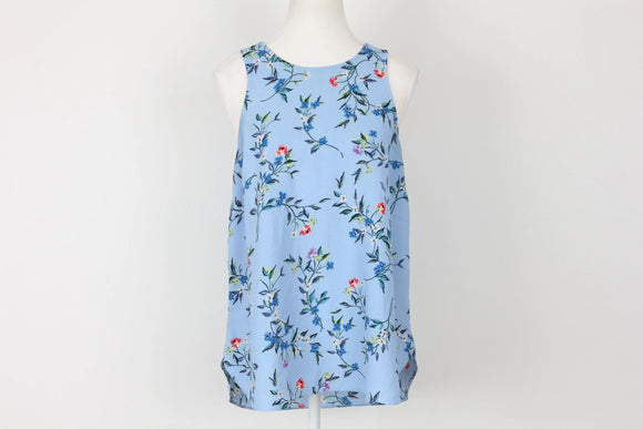 Woolies blue floral sleeveless blouse - 14
