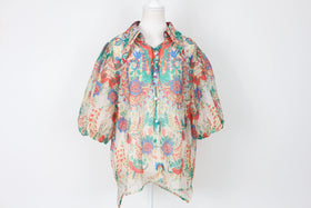 Multi colour printed puff sleeve blouse - L