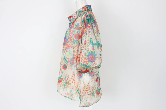 Multi colour printed puff sleeve blouse - L