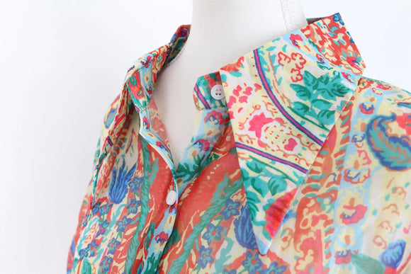 Multi colour printed puff sleeve blouse - L