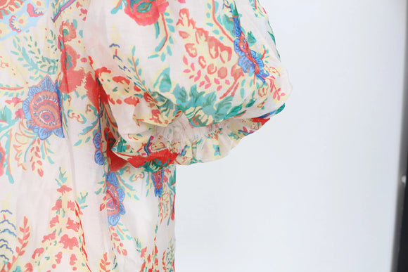 Multi colour printed puff sleeve blouse - L